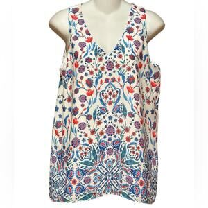 Adrienne Vittadini Women’s Small Sleeveless Top in White, Red & Blue Floral